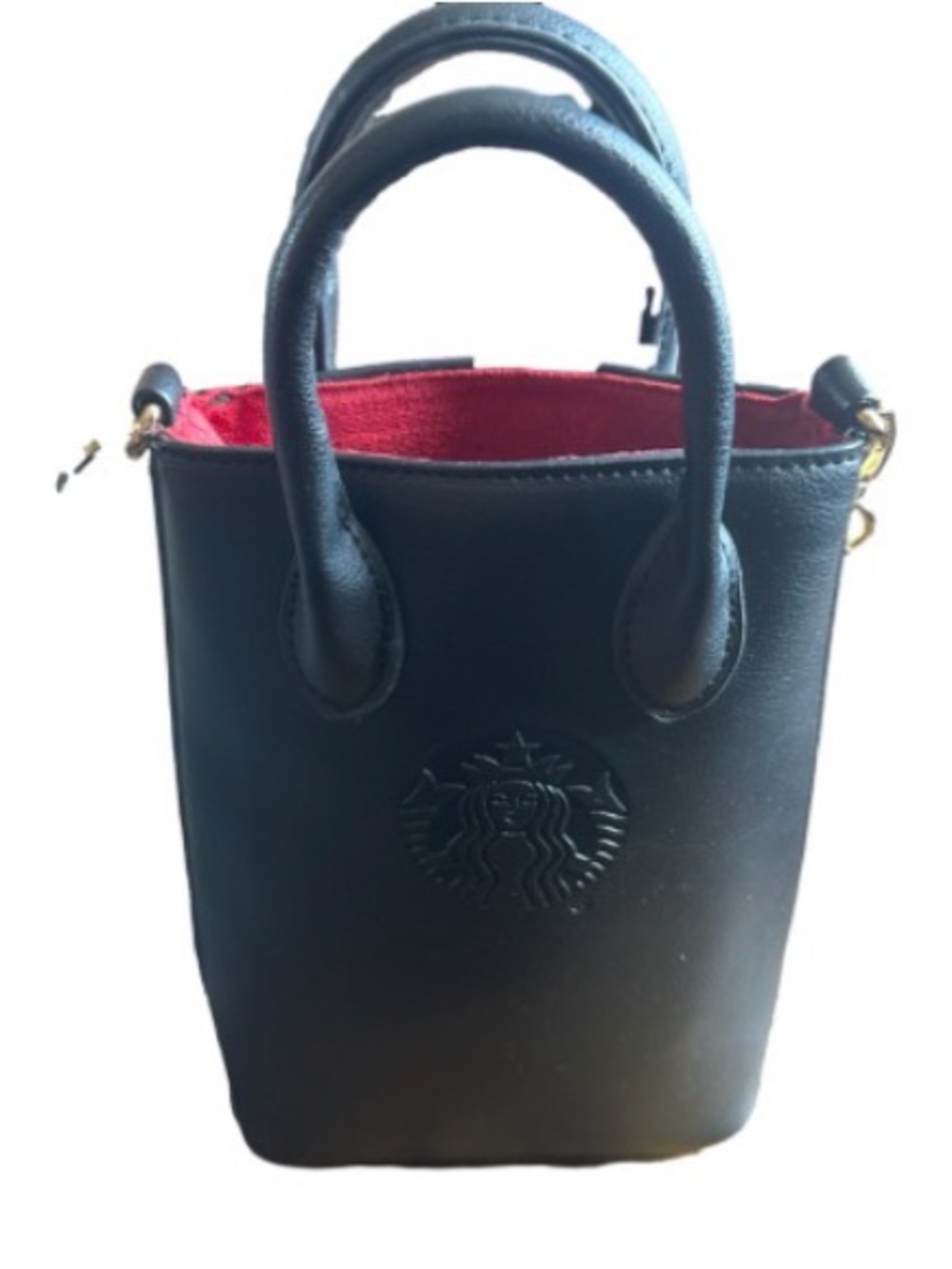 Starbucks Black Mini Tote with Red Lining and Gold Chain strap * - Picture 3 of 9